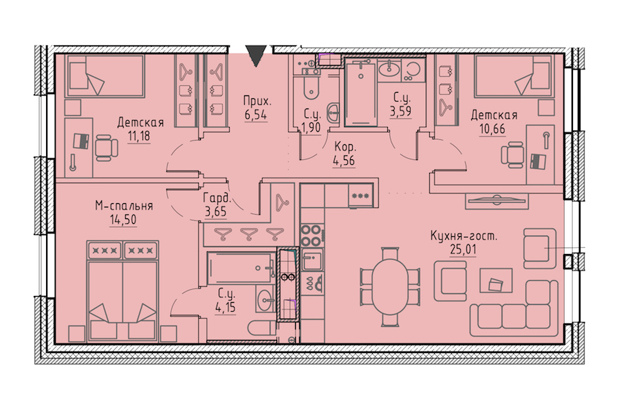 3-комнатная квартира 85.74 м², 4/6 эт., ЖК «LEGENDA Сампсониевский 32»
